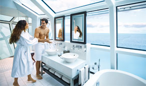 Pareja recién casada disfrutando del lujo y la comodidad de una Suite. CrucerosMediterraneo.com Pareja recién casada disfrutando del lujo y la comodidad de una Suite. CrucerosMediterraneo.com